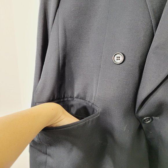 Vintage Navy Pure Wool Academia Business Double Breasted Pocket Made In Canada - Picture 5 of 13